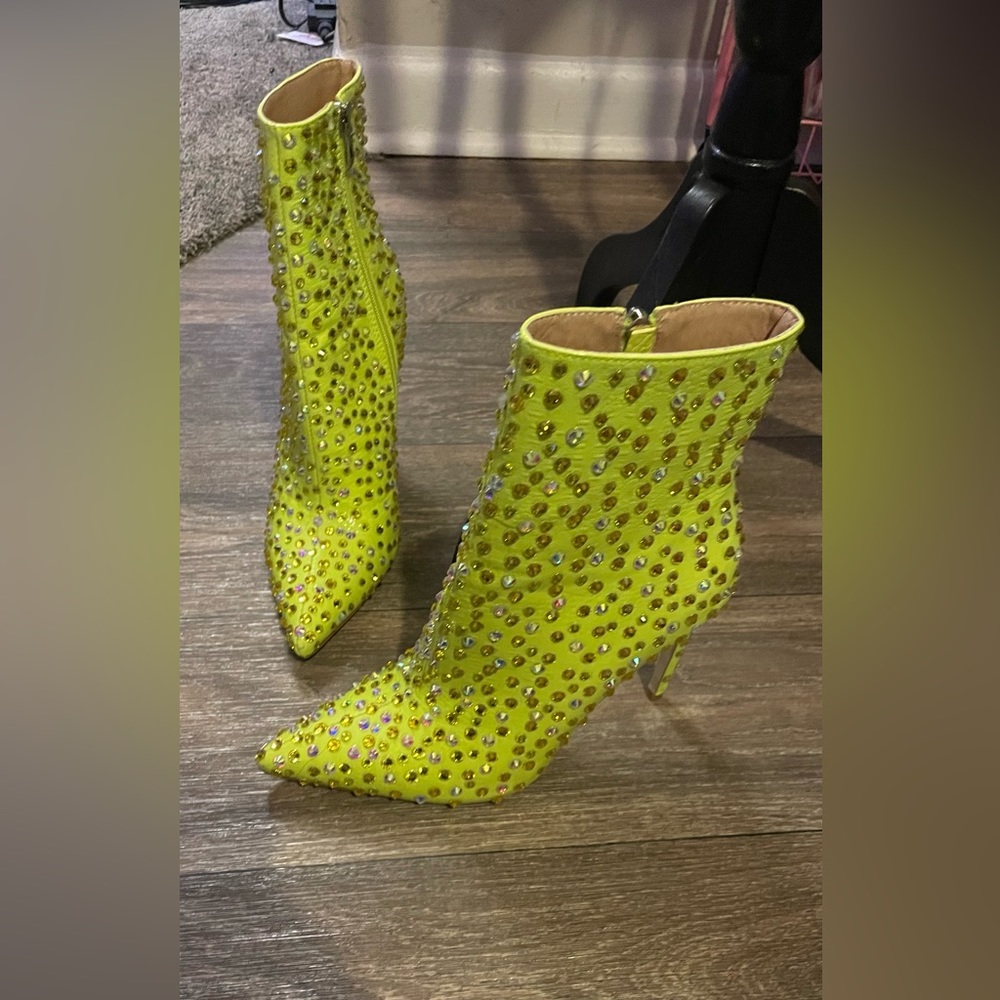 Custom rhinestone neon ankle boots